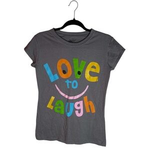 Ross Sportswear “Love to Laugh” Tee Womens Size Medium Gray Colorful